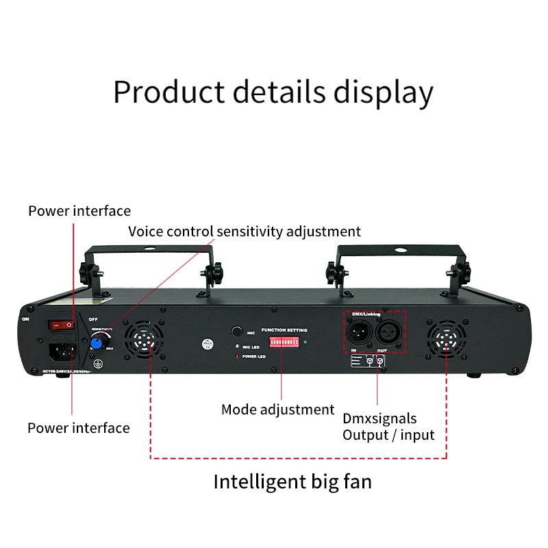 Внутренний четырехлучевой лазерный светильник из алюминия, портативный с голосовым управлением для спальни, семейной вечеринки, сцены, бара (EU Plug)