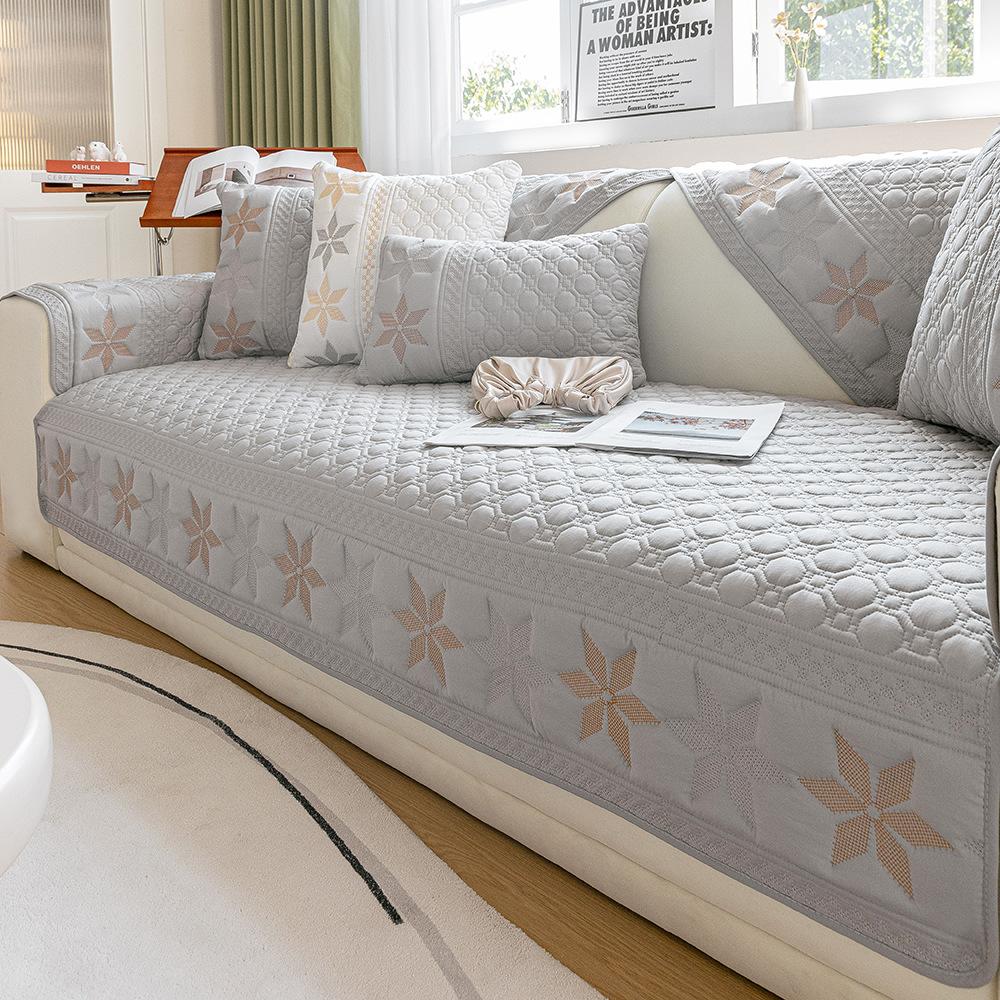 Four Seasons Sofa Cushion Embroidered Anti Slip Simple Modern Solid Color Fabric Universal Seat Cushion Sofa Cover Cover Cloth Scarf