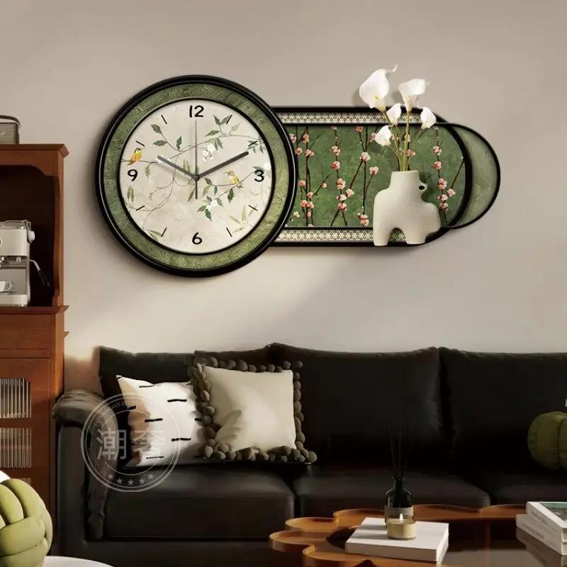 Chinese Retro Home Decor Wall Clock Living Room Decoration Three-dimensional Sandstone Decorative Painting Wall Clock