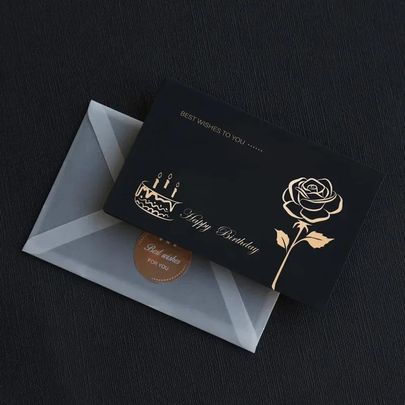 1pcs Black Birthday Greeting Card Bronzing Invitations Postcard Wishes Blessing Message Cards Small Card Blank with Envelope