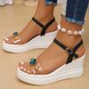 Модные сандалии на танкетке с украшением из страз, женские летние туфли на толстой подошве для пляжа, женские модные сандалии на платформе с ремешком и пряжкой