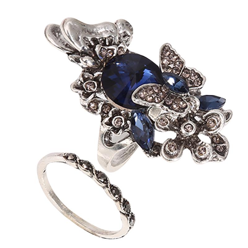 2 шт./компл. Винтажное женское кольцо с большим драгоценным камнем и кристаллом, модное роскошное изящное кольцо в виде бабочки, складывающееся в стек, ювелирные изделия