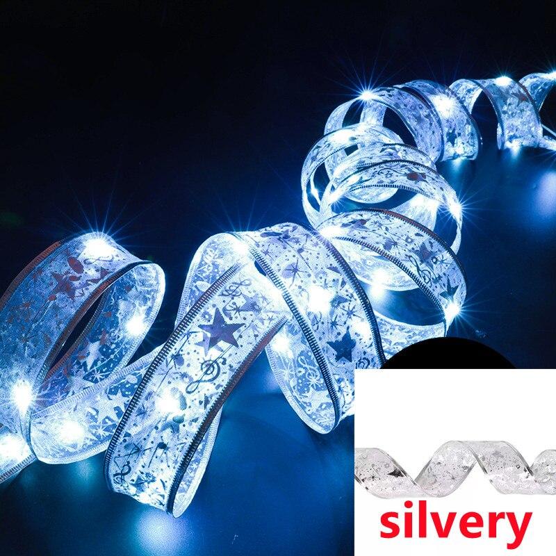 LED Ribbon Fairy Lights Christmas Tree Ornaments Lamp String Lights Lace Bow For Navidad Home New Year Christmas Decoration