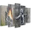 Five Piece Picture Canvas Print Banksy Smog Boy Street