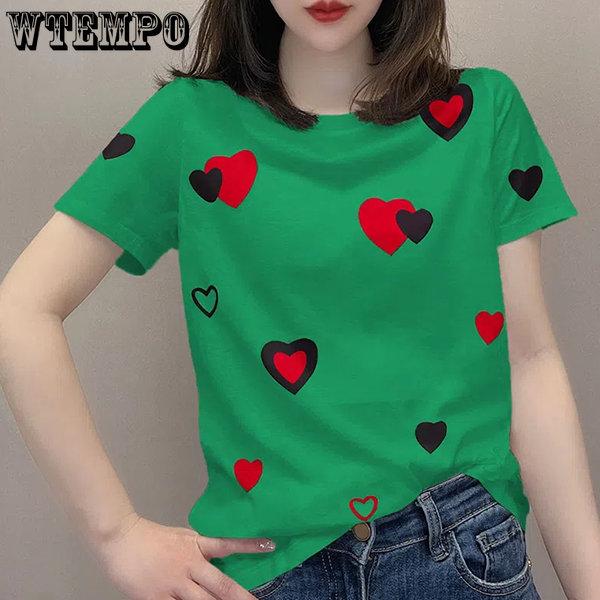 WTEMPO Женские летние хлопковые футболки с короткими рукавами. Женские повседневные универсальные топы с круглым вырезом и принтом Love.