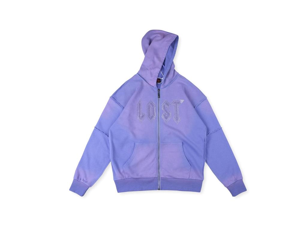 Худи на молнии с принтом черепа и стразами, американский уличный стиль, 24FW, с большим логотипом