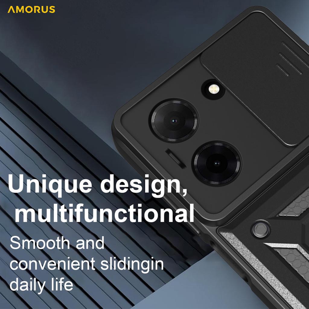 AMORUS Для Xiaomi Poco C71 4G/Redmi A5 4G (171,7 мм) Чехол-подставка PC+TPU для телефона с выдвижной шторкой для камеры