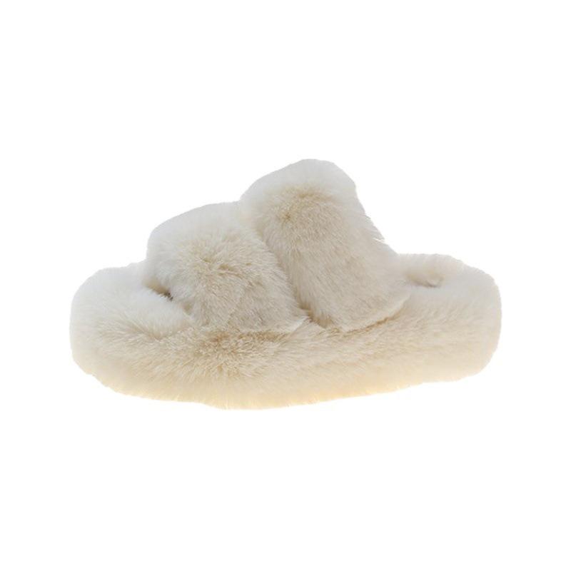 Женские меховые тапочки: Мода Осень/Зима 2025, Плюшевые Пушистые Уличные Ботинки на Толстой Подошве