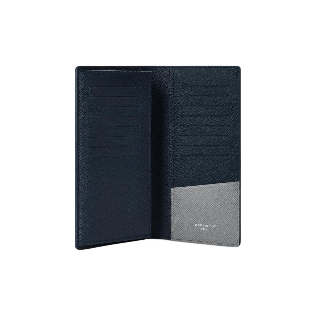 Louis Vuitton Brazza Classic Logo Taïga Leather Wallet Men wallet Gray Blue M25966