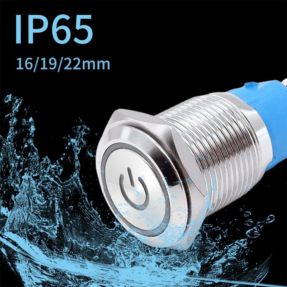 5 pcs Metal Push Button Switch 12v 16mm 19mm 22mm Ring Lamp Power Symbol Waterproof LED Light Self lock reset with connector 220 Switches4