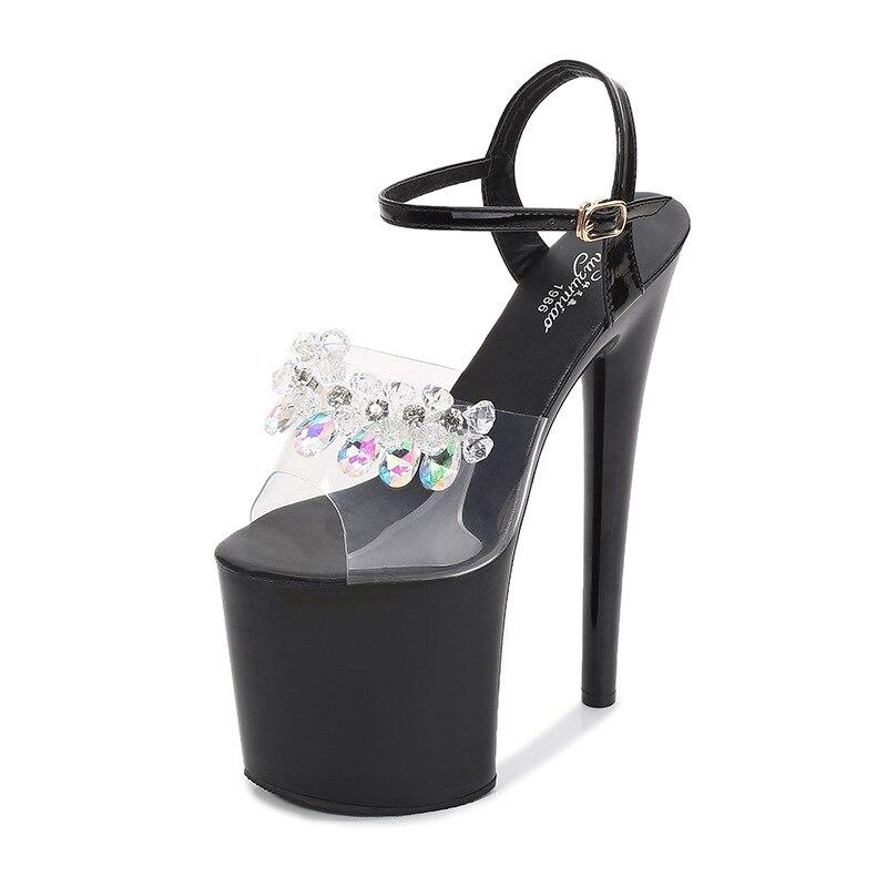 Женские однотонные сексуальные тапочки с круглой головкой и пряжкой на очень высоком каблуке, тонкий каблук, каблук 17 см, платформа 7 см, LFD