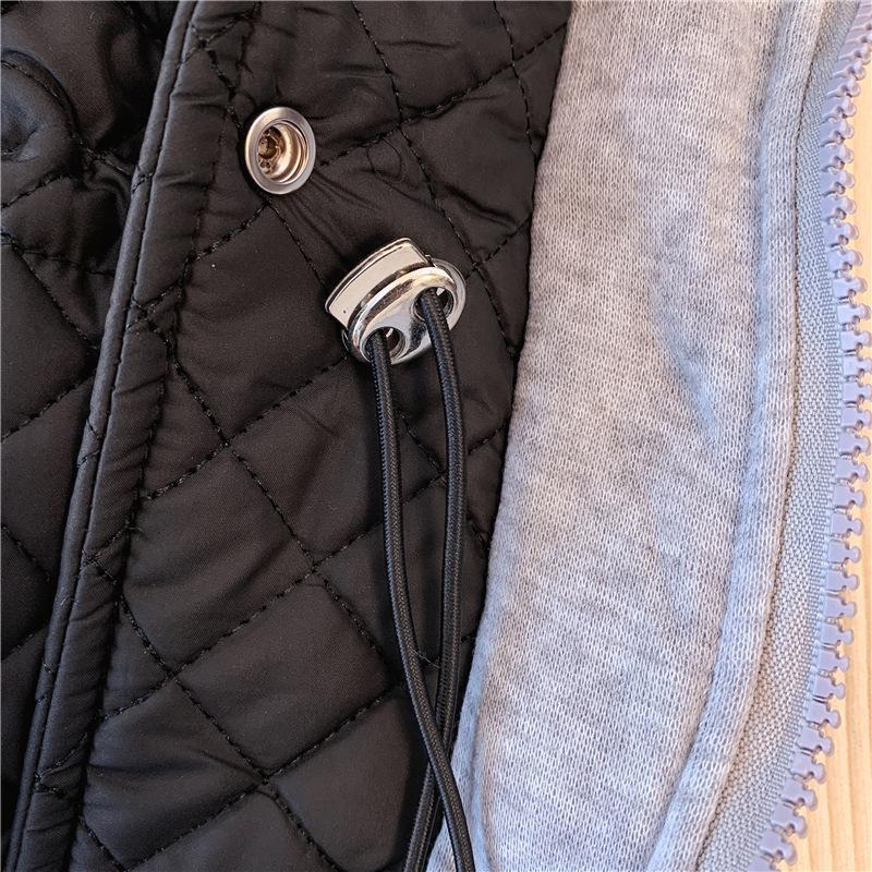 Women's Casual Hooded Coat Fashionable Colorblock Argyle Pattern Hooded Coat Drawstring Waist Zip Up Outwear with Pockets