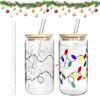 Color Changing Christmas Cup, Christmas Color Changing Glass Cup, Cute Glass Cups with Lids and Straws, Reusable Travel Mug for Iced Coffee Cold Water