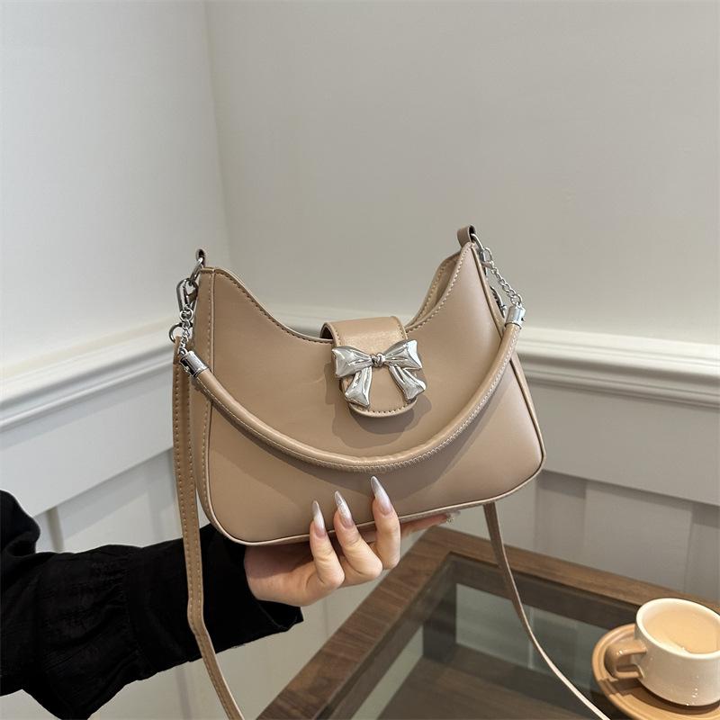 Gentle Texture Simple Bow Handbag Spring Versatile Messenger Bag Underarm Bag Women'S Bag