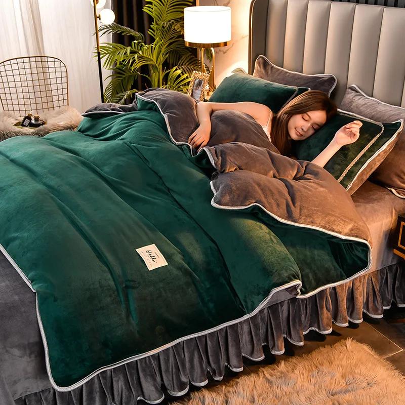 Зимний костюм-четверка из кораллового бархата с двухсторонним утолщением из бархата Falai, фланель молочного бархата, постельное белье, пододеяльник, юбка для кровати
