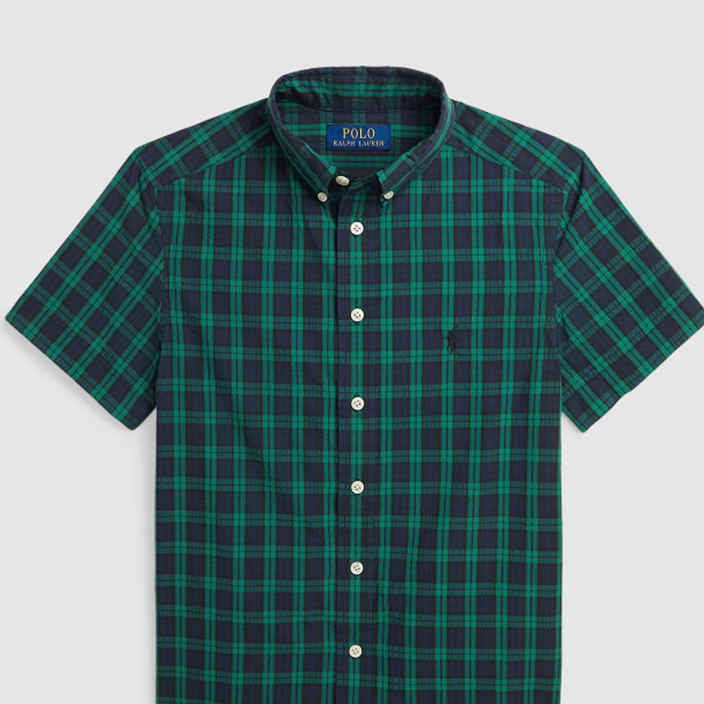 Polo Ralph Lauren Рубашка с коротким рукавом Color Block Клетка с вышитым логотипом Детские топы Зеленый CWPOWOVY6820469-300