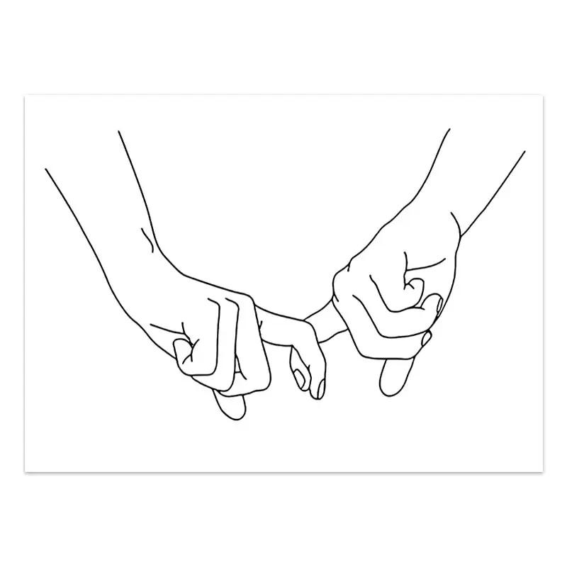 Черно-белая пара линий, настенная живопись на холсте, рисование линий, ручная любовь, поцелуй, постеры и принты, скандинавская картина, декор для гостиной