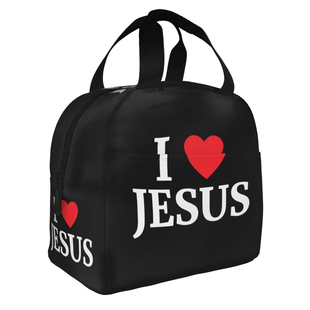 I Love Jesus Text Print Lunch Bags Insulated Bento Box Lunch Tote Leakproof Picnic Bags Thermal Bag for Woman Girl School