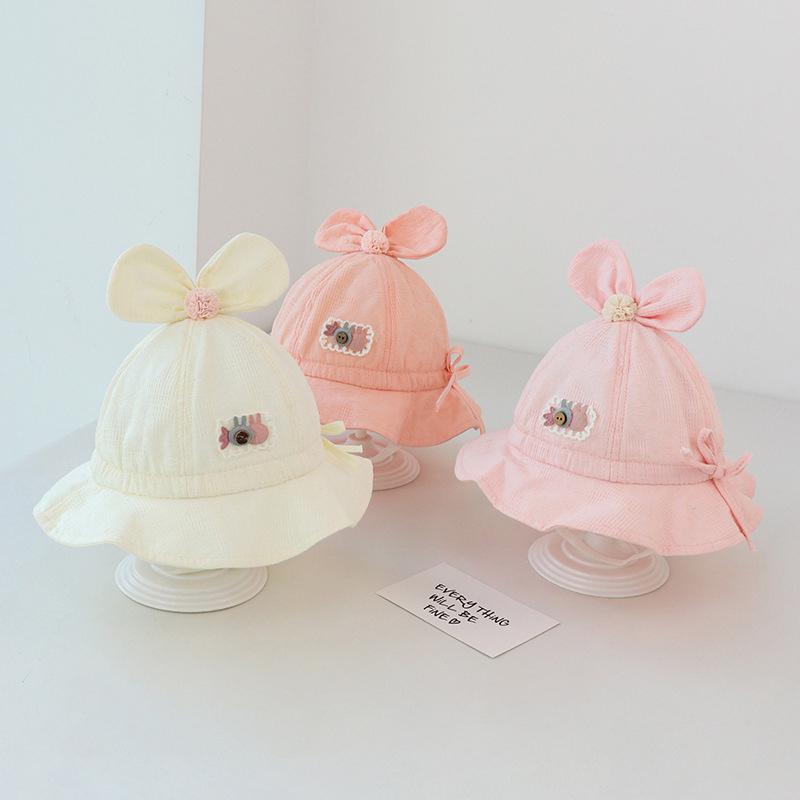 Милая детская шляпа-ведро с бантиками, летняя хлопковая шляпа-рыбак для малышей и малышей, однотонная, регулируемая на шнурке, шапочка для купания для девочек