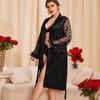 Women's Nightgown Sexy Hollow Lace Sleeves Kimono Bathrobe Dress Summer Mid-length Satin Home Dressing Gown Casual Wear
