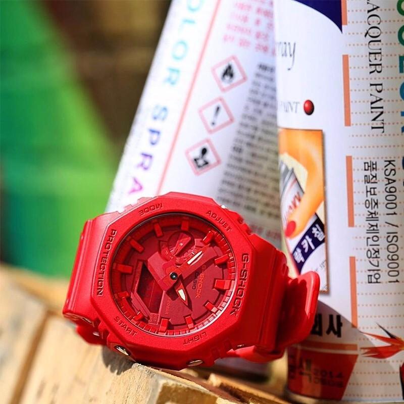 Casio Человек-паук Цвет Побережье Восьмиугольник Водонепроницаемый Кварцевый Механизм Смоляной Ремешок Японские и Корейские Часы Мужские Часы Красный Циферблат GA-2100-4APR-person
