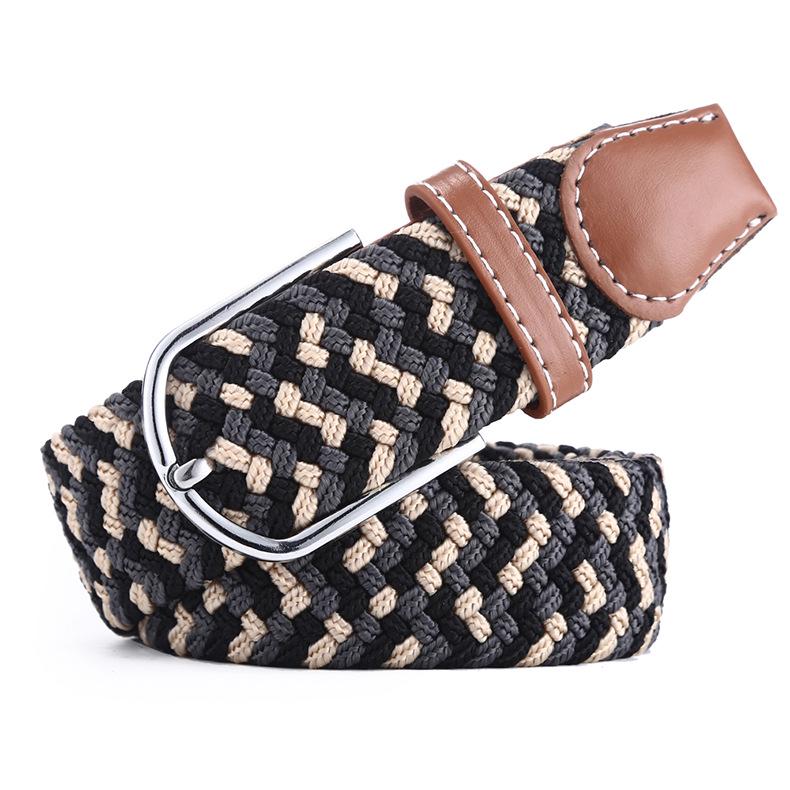 Men Women Colorful Elastic Stretchy Belt Leather End and Silver Metal Buckle