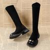 Замшевые женские высокие сапоги на платформе, обувь на среднем каблуке, брендовые теплые плюшевые туфли, женская зимняя тенденция 2024 года, готические высокие сапоги до колена, массивные ботинки Mujer