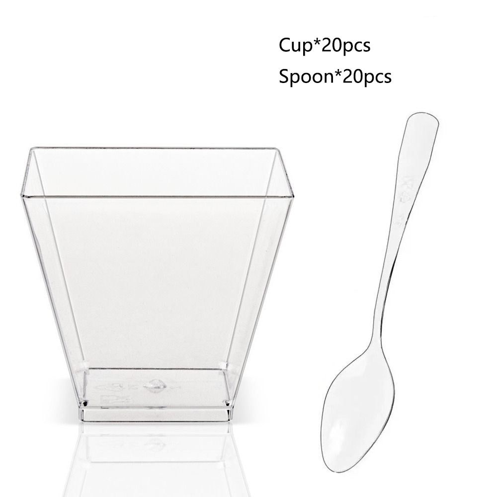 20 шт. Квадратные стаканчики с широким горлышком, одноразовые пластиковые стаканчики для мусса, ступенчатые стаканчики для закусок, десертные стаканчики, пудинг