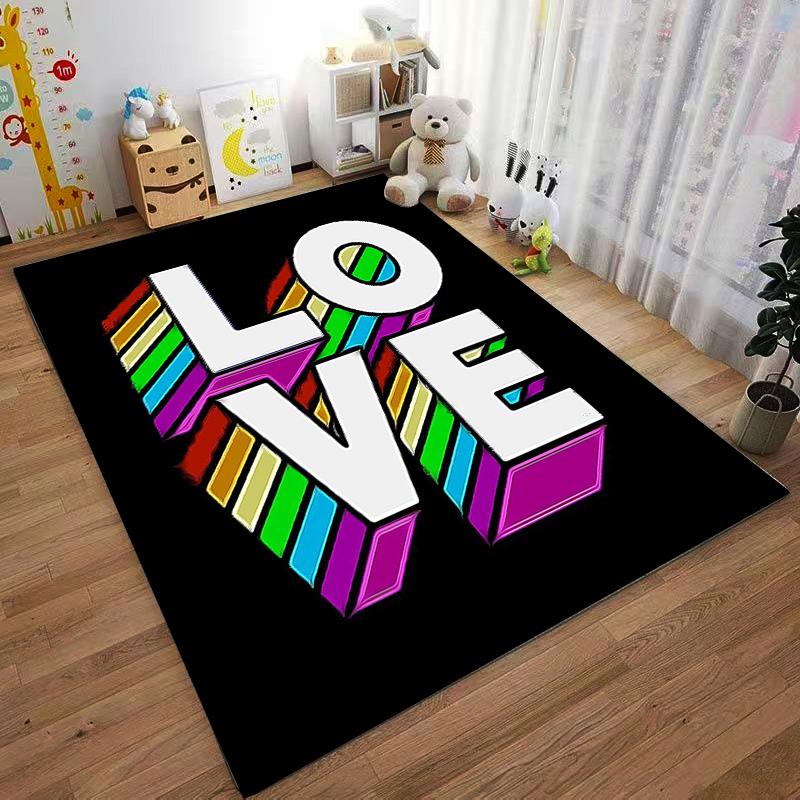 Rainbow LOVE Design 3-Piece carpet Non-slip rug suitable for living room and bedroom sofas