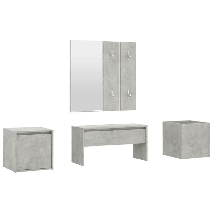 VidaXL Ensemble de Meubles de Couloir Ensemble de Vestiaire Banc d'Entrée Miroir Jardinière Salon Intérieur Gris Béton Bois 3082066