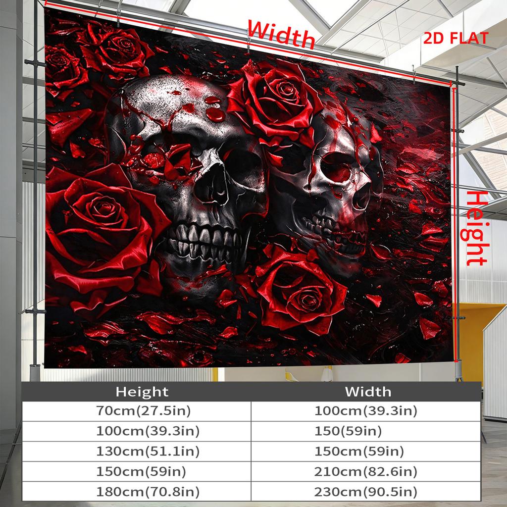 2D Flat 2D Flat Print 1 Large Size/ Pattern Tapestry Skeleton Roses Red Room Wall Decor For Living Room Office Party Decor