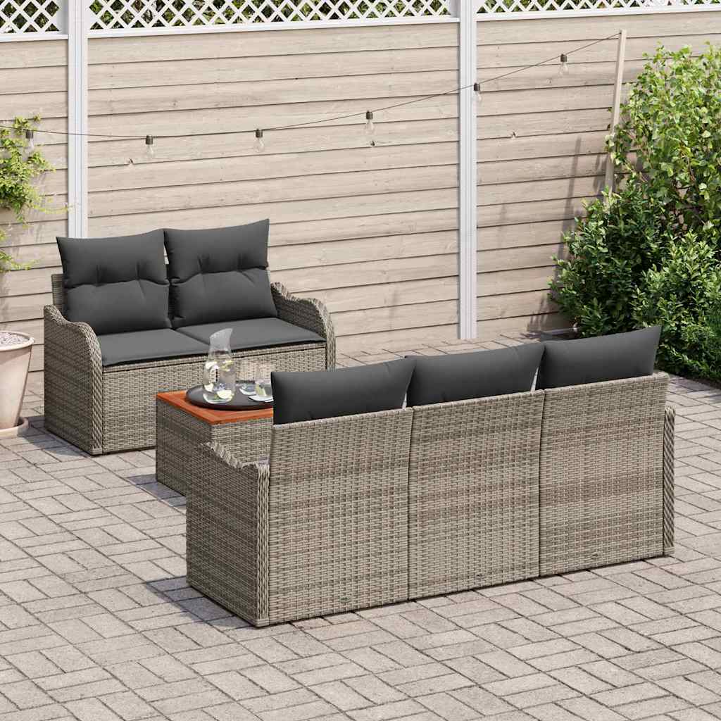 Garden Sofa Set with Storage 6 pcs Grey Poly Rattan