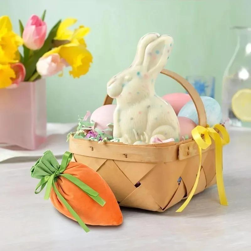 1-30PCS 2026 Easter Carrot Velvet DrawstringGift Bags with Bunny Ears Orange and GreenDesign for Spring Party FavorsCandyStorage