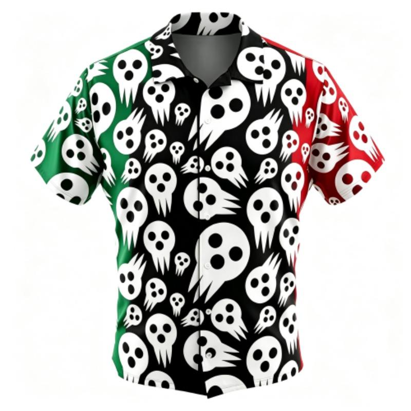 Fashion Cartoon Ghost Monsters Pattern Printing Shirt Hawaiian Beach Vacation Clothing Men's Street Style Shirt Daily Men's and Women's Shirt