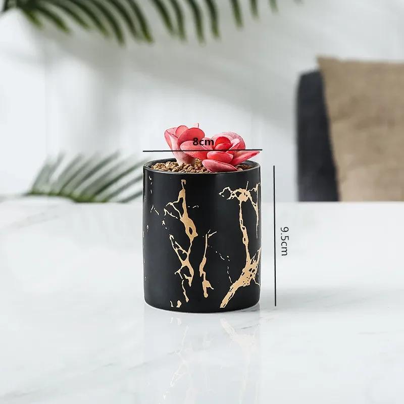 Скандинавская керамическая железная художественная мраморная ваза с узором розовое золото зеленый настольный цветочный горшок для домашнего офиса вазы декоративный суккулентный цветочный горшок