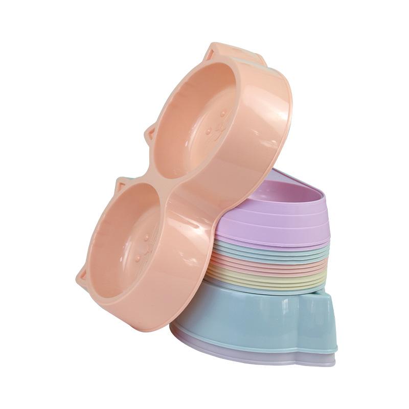Противоскользящая большая кошачья мордочка, двойная миска для домашних животных, цвет макарон, пластик для собак и кошек