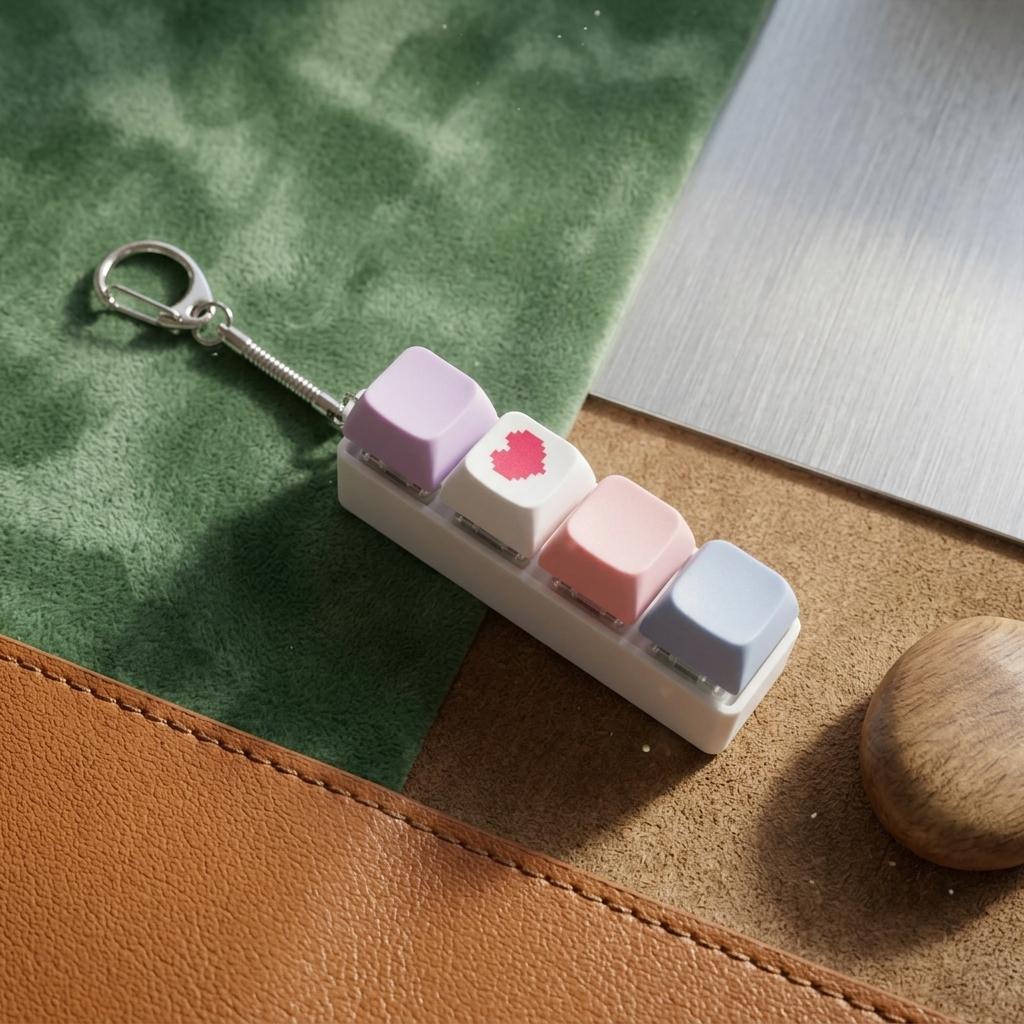 4-Key Mechanical Keyboard Tester Stress Relief Toy with Macaron Keycaps and Keychain