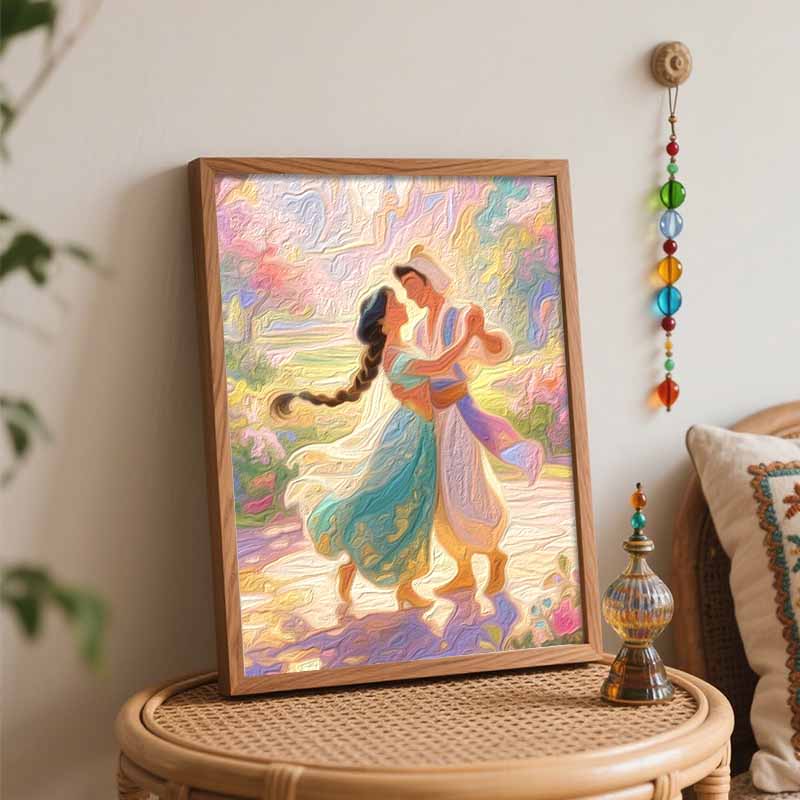 Disney oil painting handmade diy Aladdin and Princess Jasmine romantic love gifts home decorations