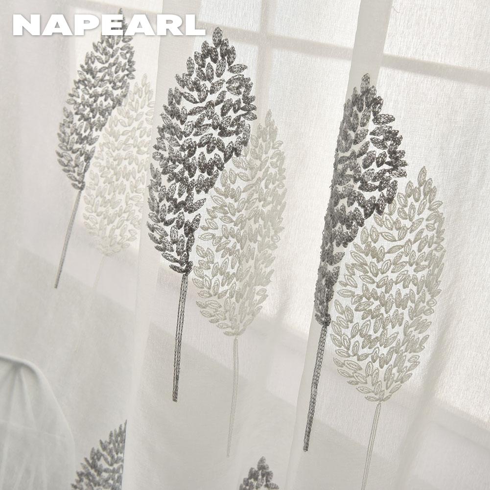 1 шт. NAPEARL 10%-20% затенение, белая прозрачная цветочная вышивка, серые листья, прозрачная тюлевая занавеска из вуали для гостиной, спальни