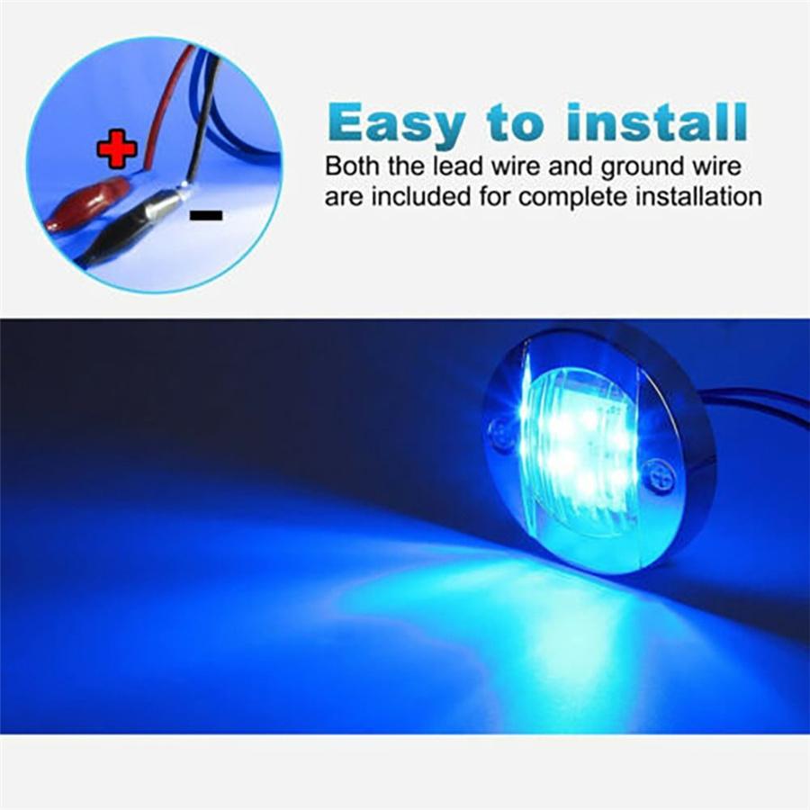 4 Pcs Flush Mount Boat Blue LED Stern Lights Cabin Deck Courtesy Lamp Waterproof