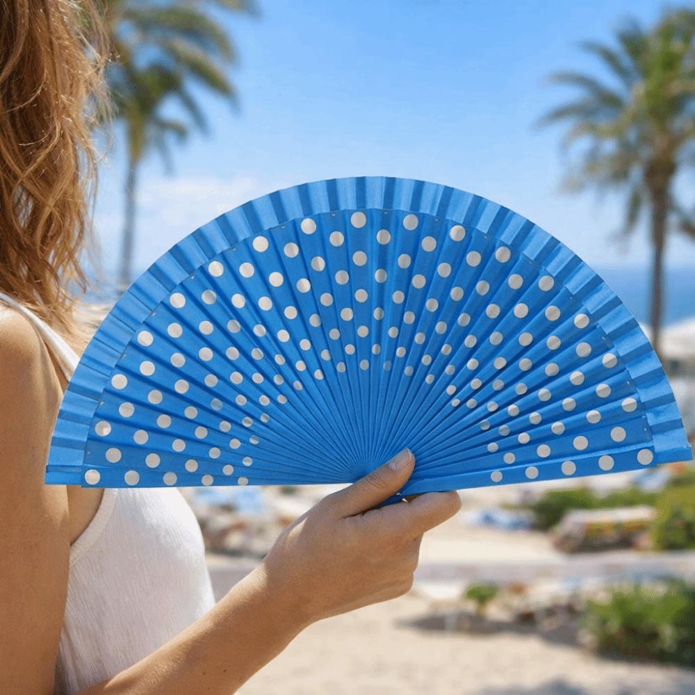 Portable Dots Pattern Flamenco Spanish Folding Fan Vintage Wood Handle Hand Fan Colorful Dancing Fan Filming Props