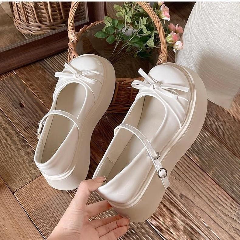 Ретро бант круглый носок платформа маленькие кожаные туфли женские новые осенние туфли Мэри Джейн туфли феи