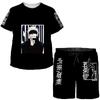 Летние мужские и детские комплекты одежды, детский спортивный костюм с героями мультфильмов, футболка с рисунком аниме + черные шорты, наряды для мальчиков и девочек, костюмы, одежда для малышей