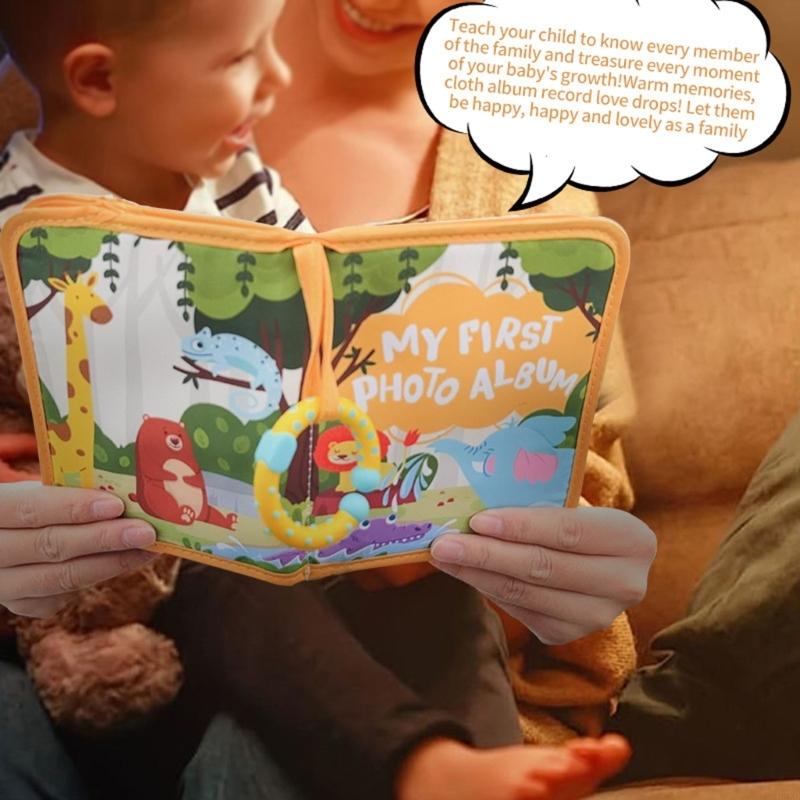 62KD Photo Book Baby Memory Book Soft Fabric Photo Album With Safety Mirror And Teething Circle For Newborns