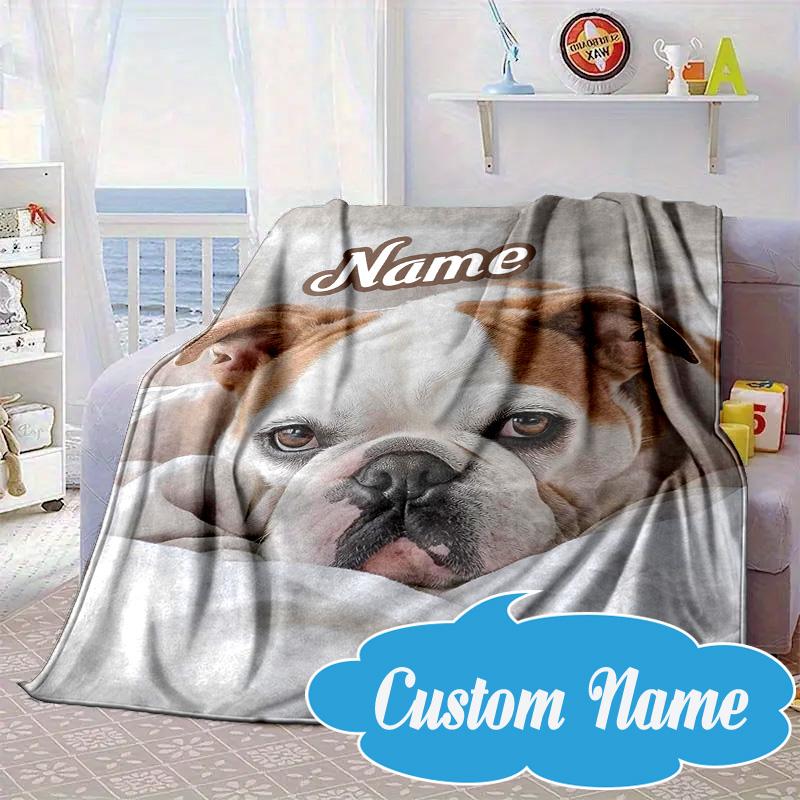 Custom Name Bulldog Comfortably Blanket bed sofa Blanket Flannel Blanket for Camping, Hiking, Picnic Essentials,gift for Fan family