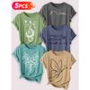 Follow a specific direction Five-piece set of women's short-sleeve tops Music-Inspired Retro Print Elegant Summer Party Outfits Elegant short sleeves