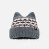 Fleece-lined Cat Ears Beanies Fair Isle Style Printing Knit Cap Cute Jacquard Knitted Hat  Winter