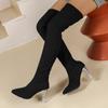 Fashion Shoes Female 2024 Fashion Sleeve Women's Boots Autumn Pointed Toe Solid Sexy High Tube Chunky Heels Large Size Sock Boots