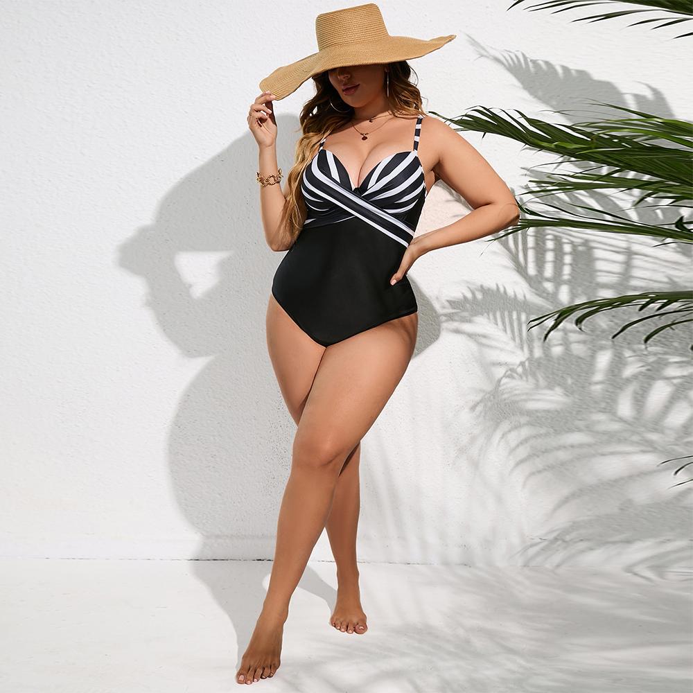 Большой размер Полосатый купальник Боди Женский Сексуальный Пуш-ап С подкладкой Бикини Купальный костюм Комплект Облегающий Майка Пляжная одежда Для женщин EMA