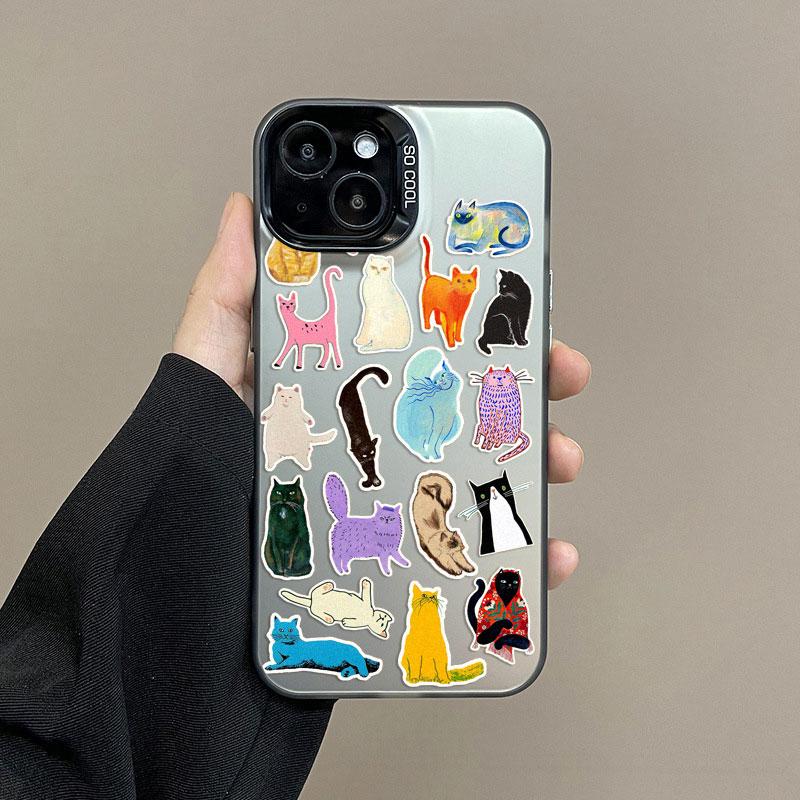 Креативная Арт Цветные Кошки Лазерный Чехол для Телефона Для iPhone 14 13 12 Mini 11 Pro Max 15 16 Pro Max Plus Ударопрочный Защитный Задний Чехол